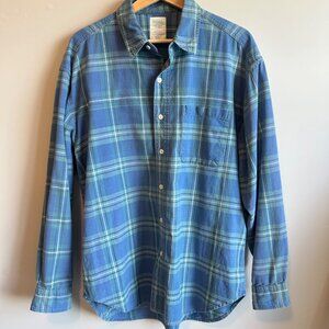 Old Navy Shirt Long Sleeve Mens L Blue COTTON Plaid Old Money Preppy Button Down